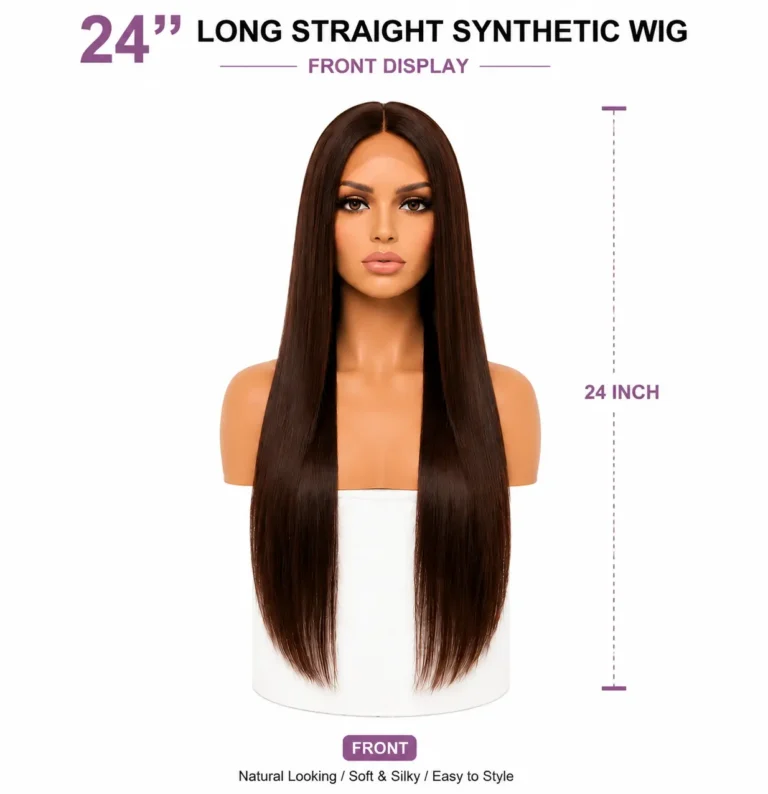Wholesale 24 Inch Long Straight Synthetic Wig front view full lace wig