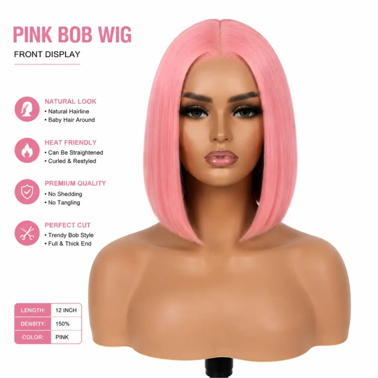 Wholesale Pink Bob Wigs Front Display - Straight Synthetic Pink Bob Wig