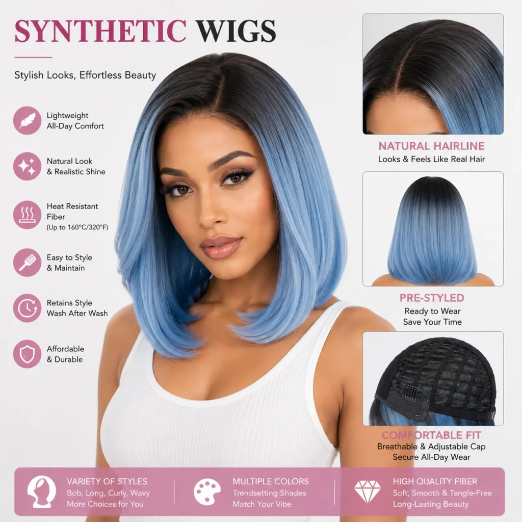 Durable synthetic wigs at factory-direct prices - heat-resistant synthetic lace wigs for bulk orders