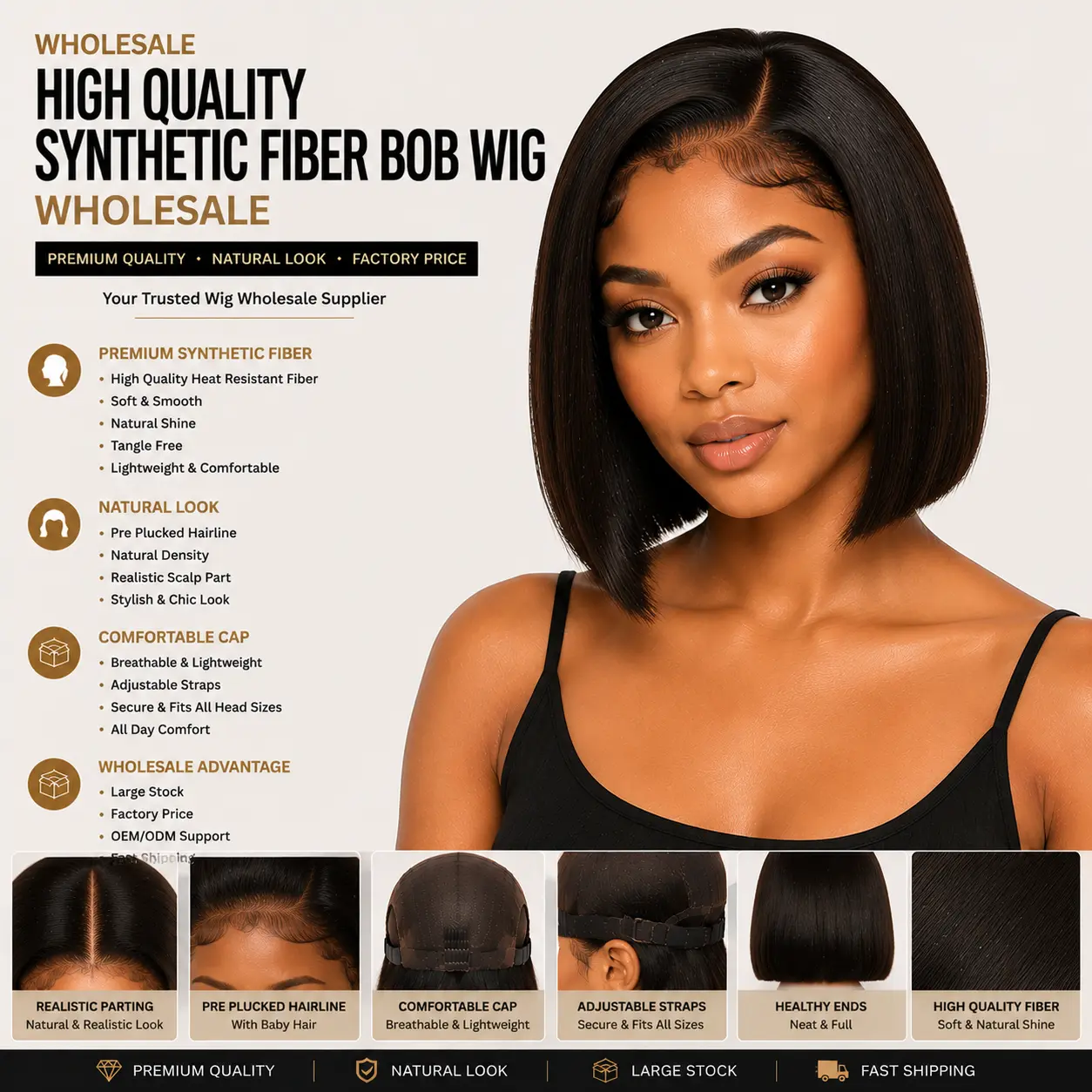 High Quality Synthetic Fiber Bob Wig Wholesale