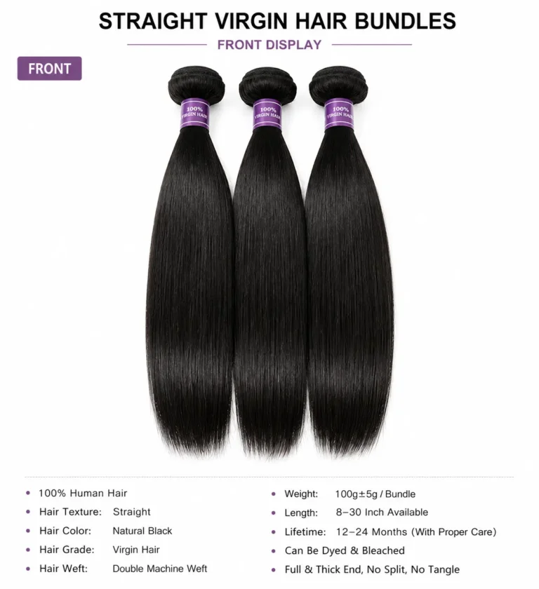 Wholesale Straight Virgin Hair Bundles Front View - 100% Human Hair Double Machine Weft Natural Black