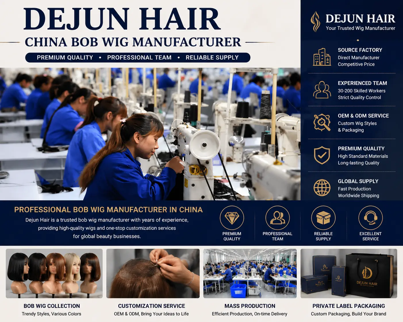 China bob wig manufacturer factory production line for wholesale wig suppliers