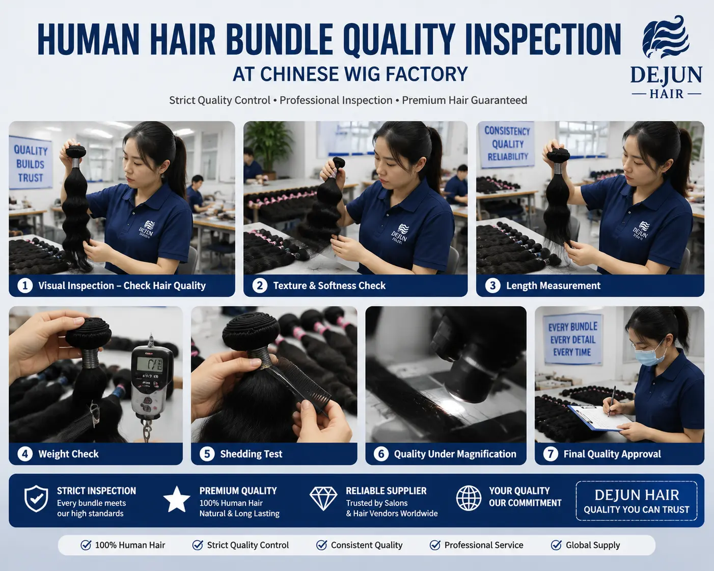 Body wave hair bundles quality inspection at Chinese wig factory