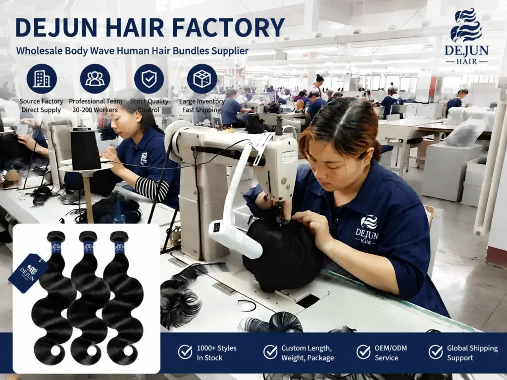 Dejun Hair factory producing Wholesale Body Wave Human Hair Bundles in China