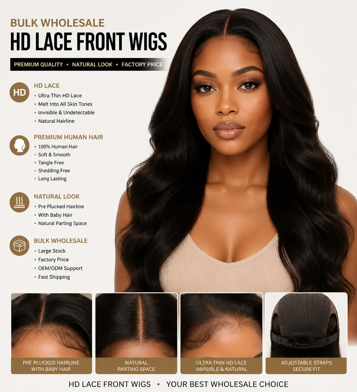 Bulk HD Lace Front Wigs Wholesale Front View - Premium HD Lace Front Wig with Natural Hairline, Pre Plucked Baby Hair and Wholesale Quality