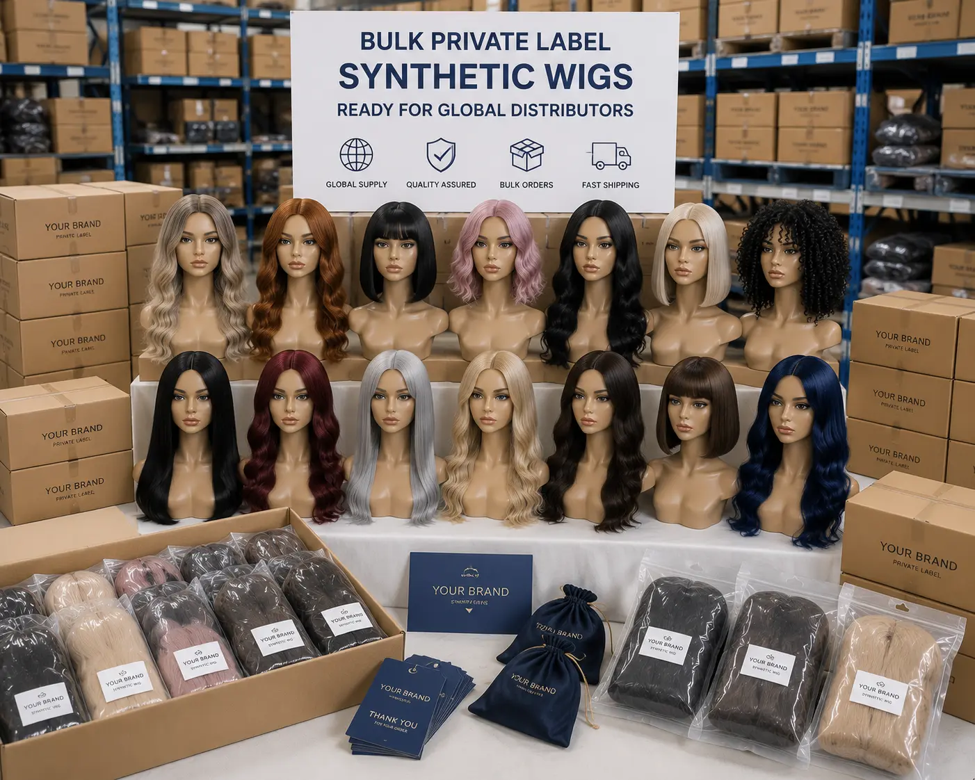 Bulk private label synthetic wigs ready for global distributors