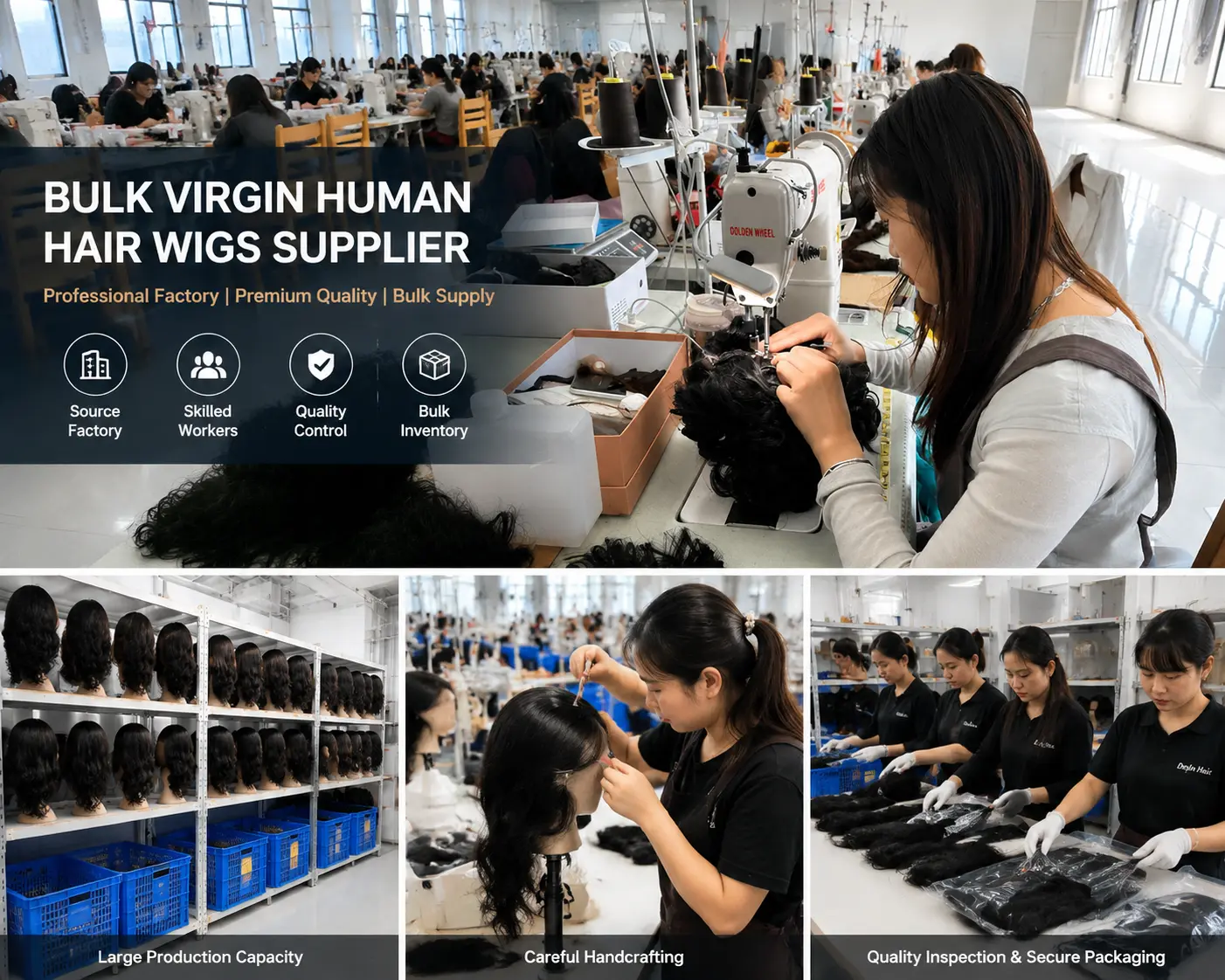 Bulk virgin human hair wigs supplier factory