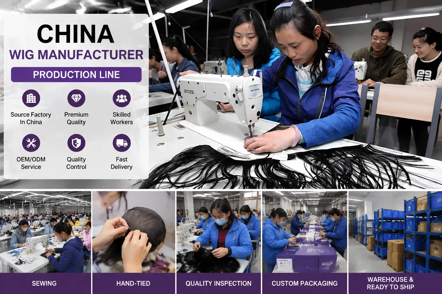 Dejun Hair China wig manufacturer factory production line for wholesale orders