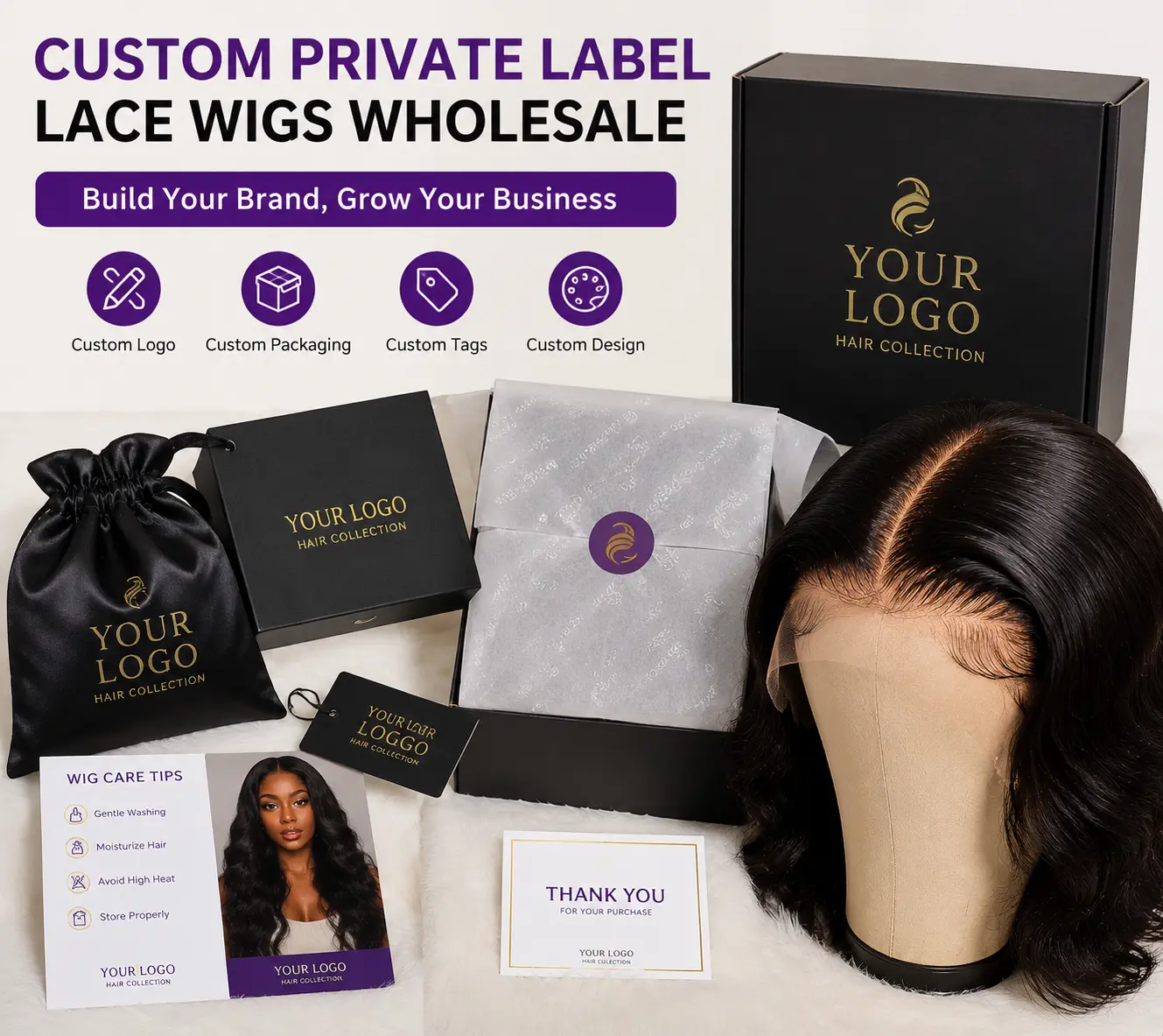 Private label lace wigs wholesale with custom logo packaging service
