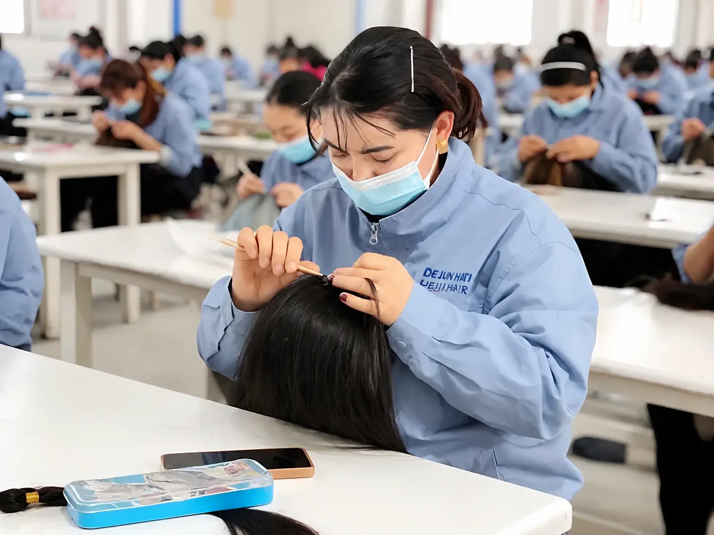 Dejun Hair human hair bundles manufacturing factory in China with professional production workers