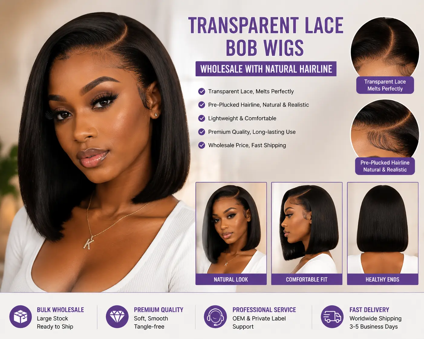 Dejun Hair bulk lace bob wigs wholesale collection for beauty stores and online retailers