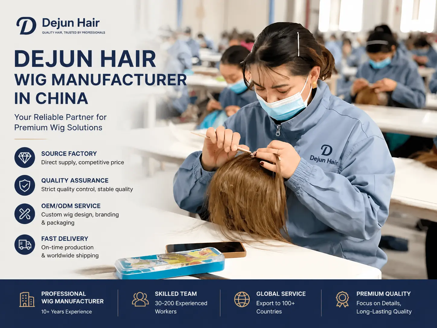 Dejun Hair China wig manufacturer production factory with professional wig making and OEM service
