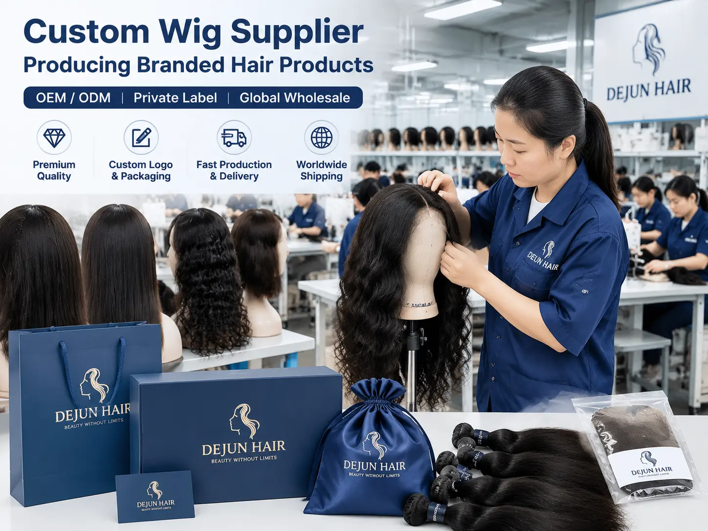Custom wig supplier Dejun Hair providing OEM and ODM services