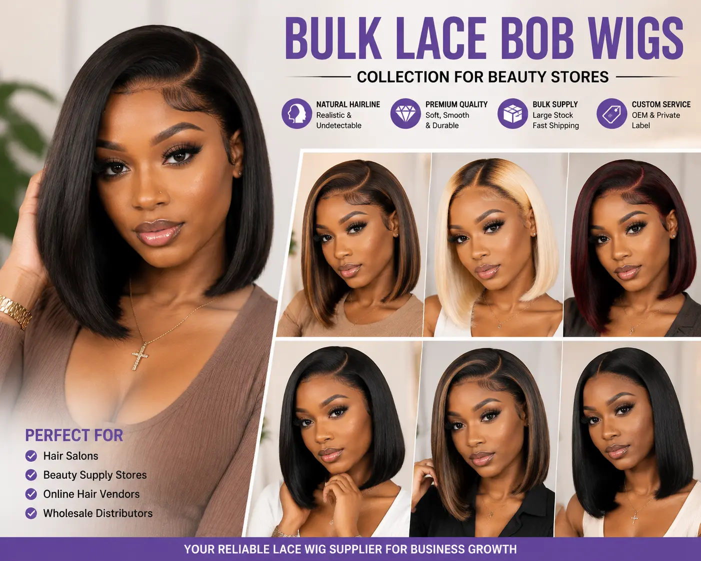 Dejun Hair transparent lace bob wigs with natural hairline for wholesale buyers and salons