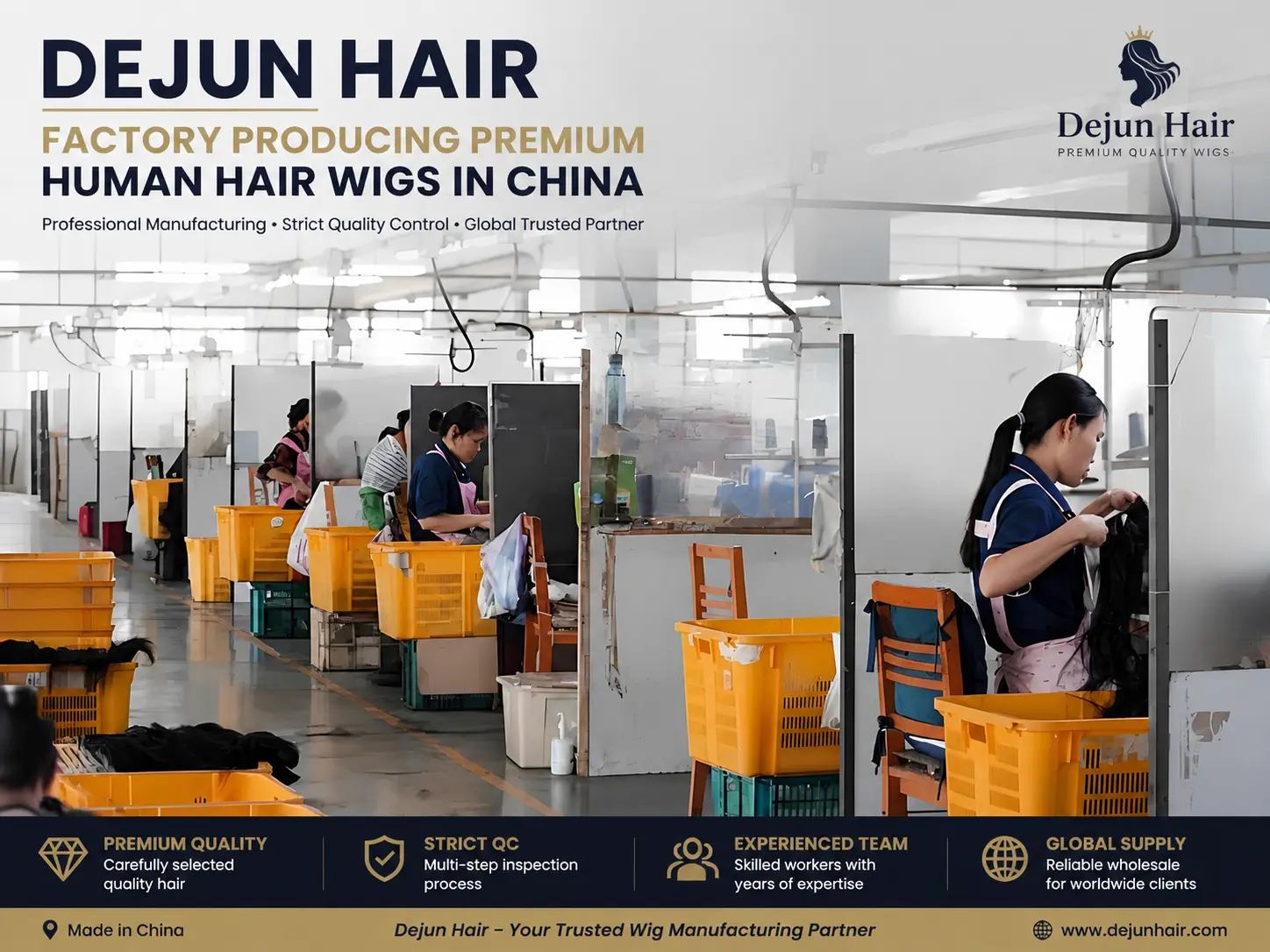 Dejun Hair factory producing premium human hair wigs in China