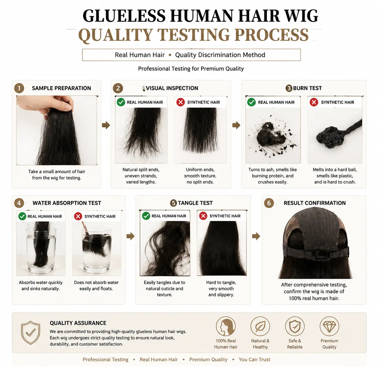 human hair glueless wig quality inspection process