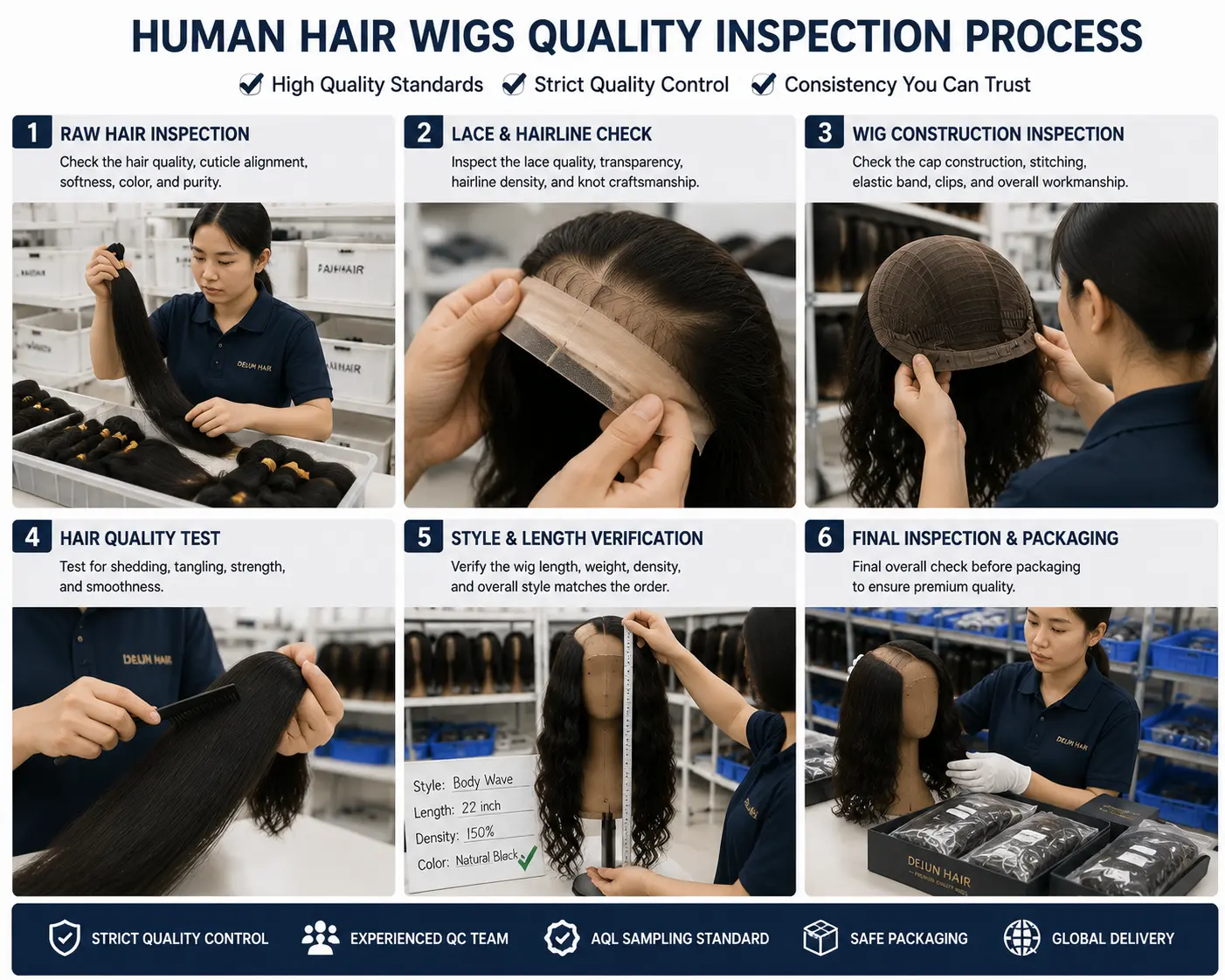 Human hair wigs quality inspection process