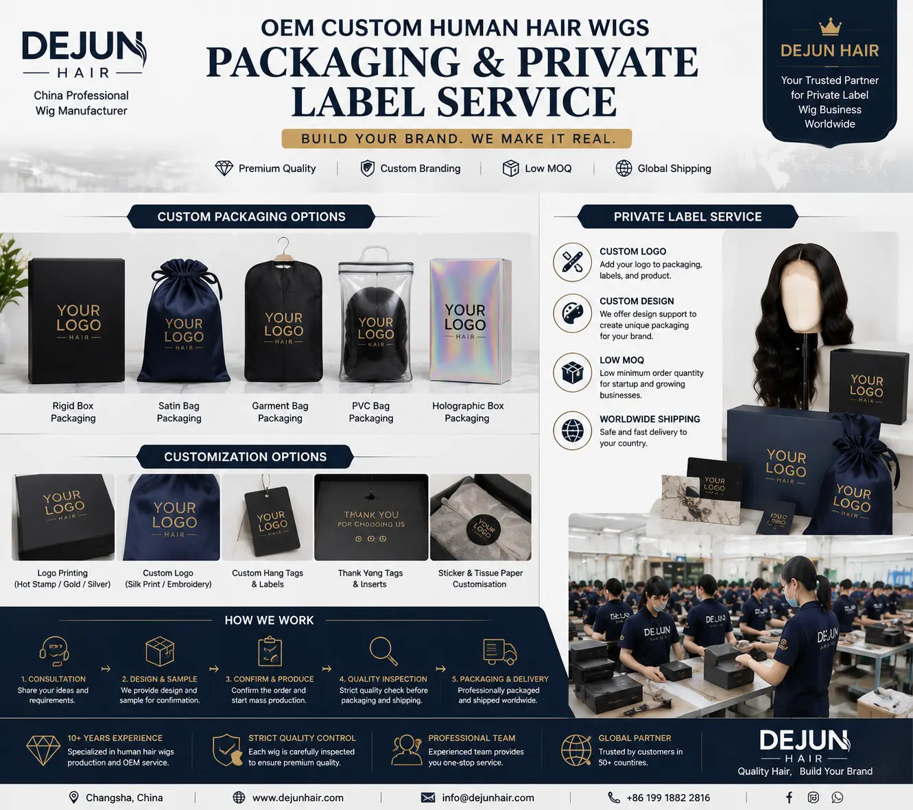 OEM custom human hair wigs packaging and private label service for global brands