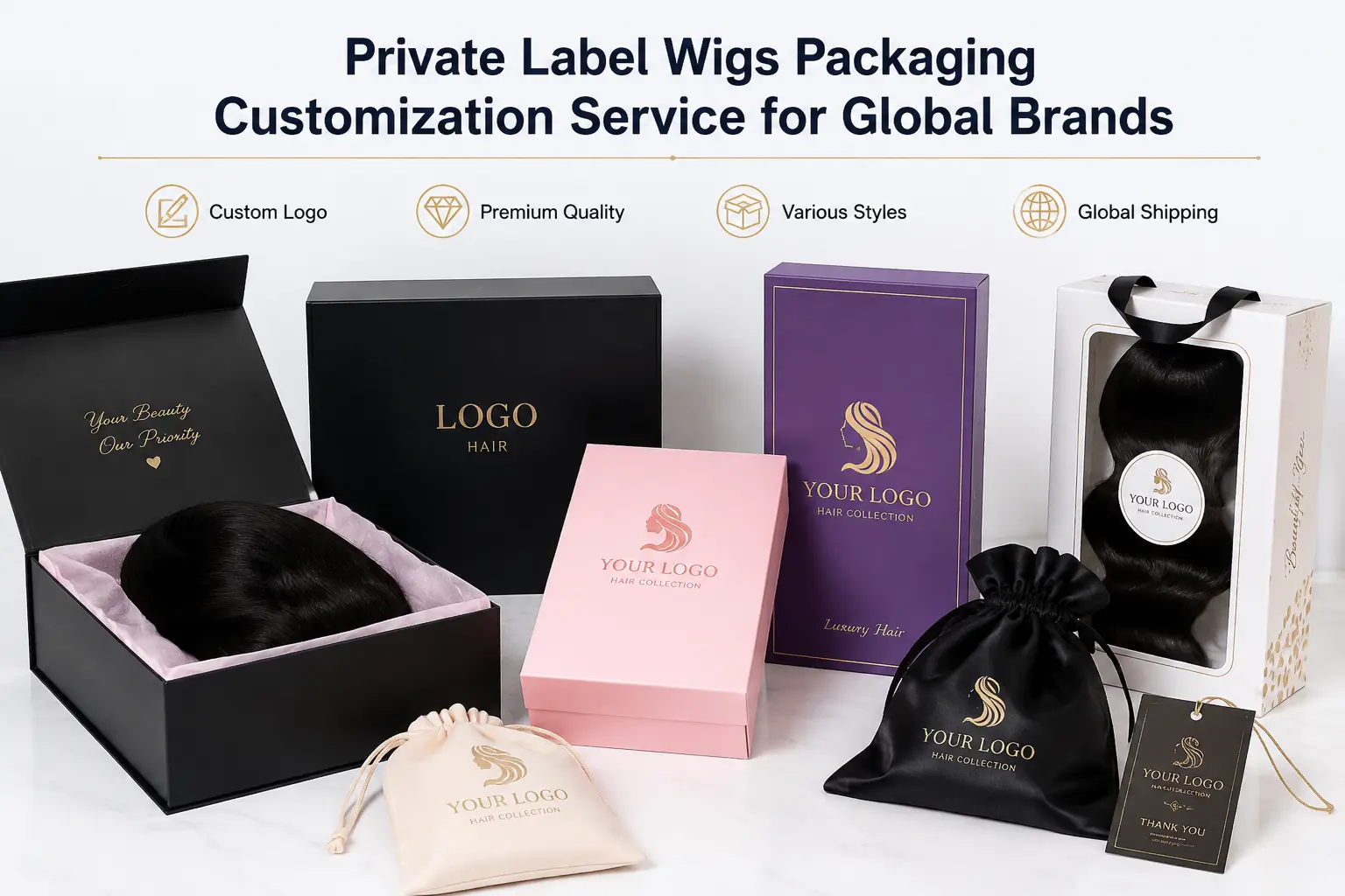 Private label wigs packaging customization service for global brands