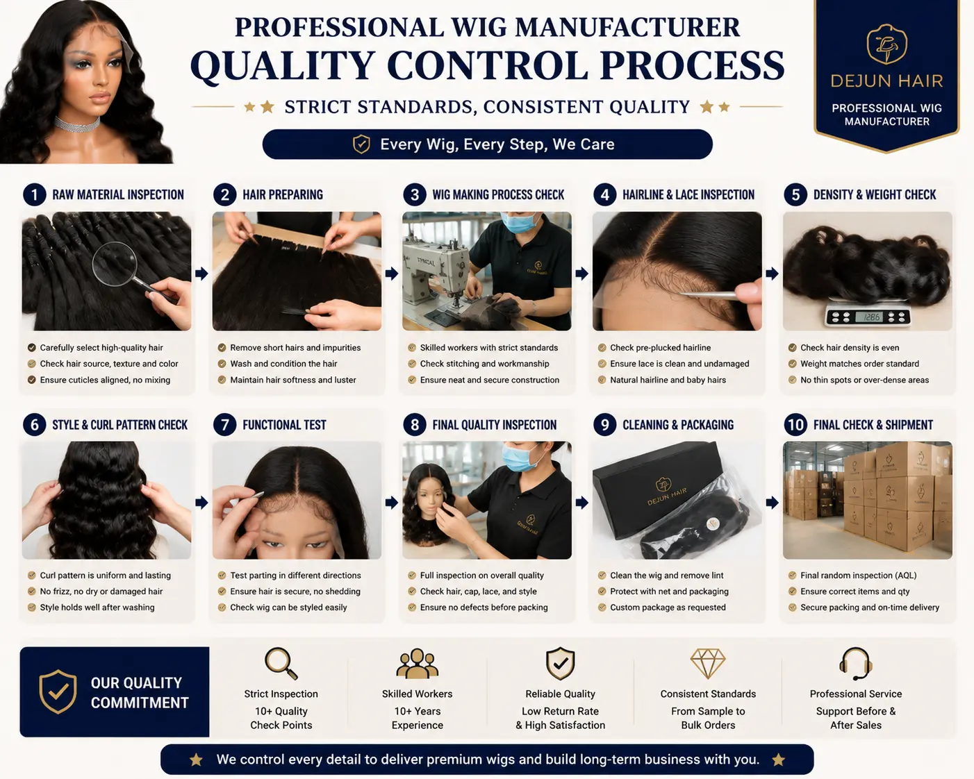 Professional wig manufacturer quality control process before wholesale shipment