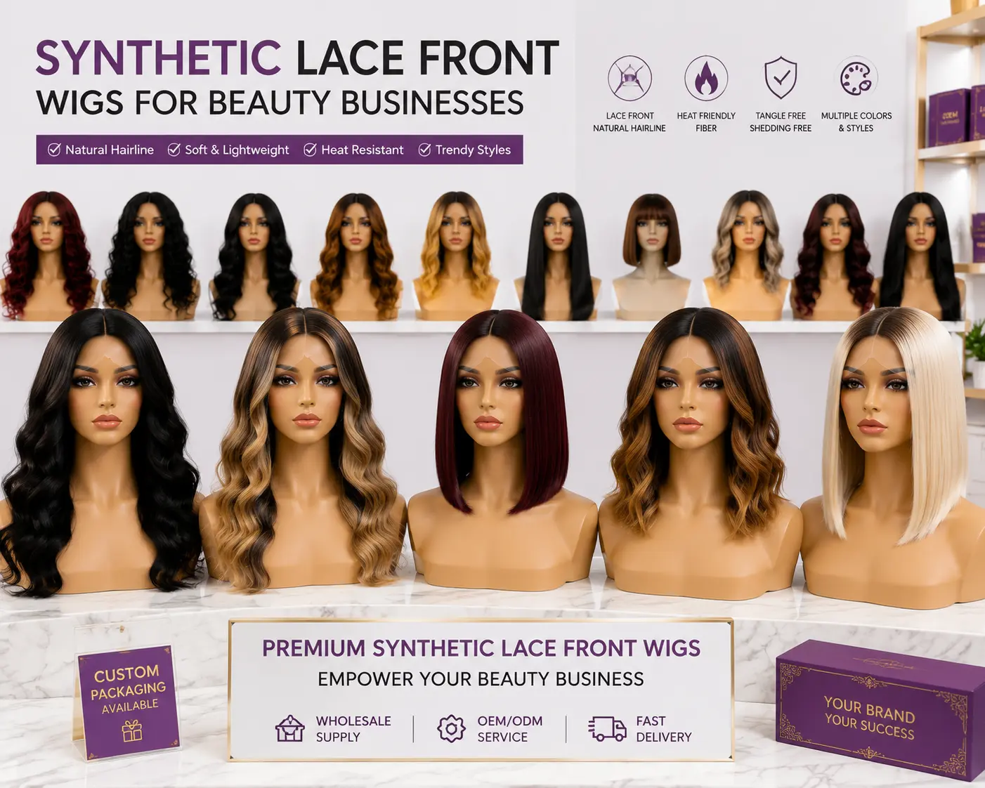 Synthetic lace front wigs for beauty businesses, salons, and wholesale wig suppliers