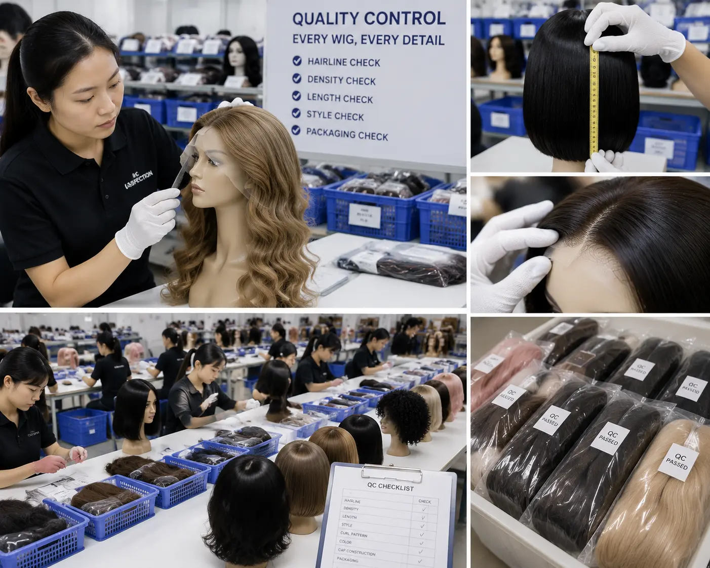Synthetic wig quality control inspection before shipment
