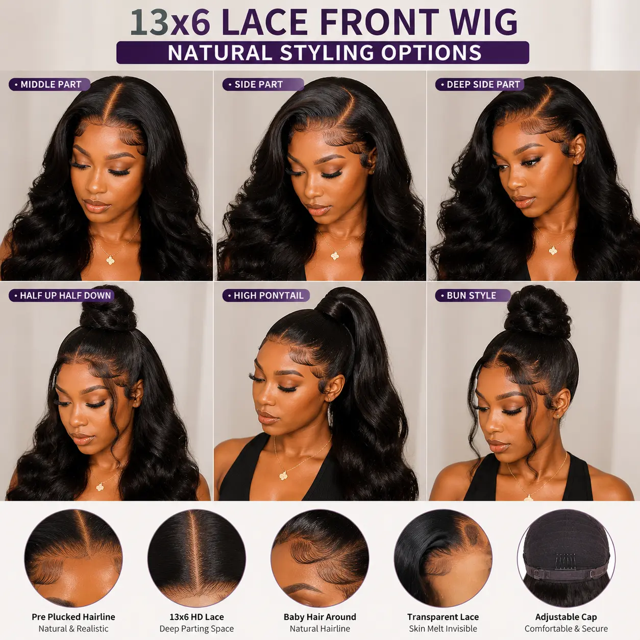 HD transparent lace front wig details with invisible lace and natural hairline