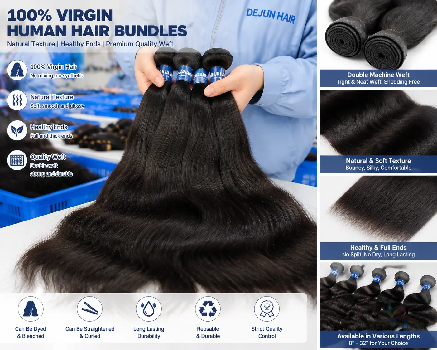 Virgin human hair bundles with natural texture and premium quality weft for wholesale buyers