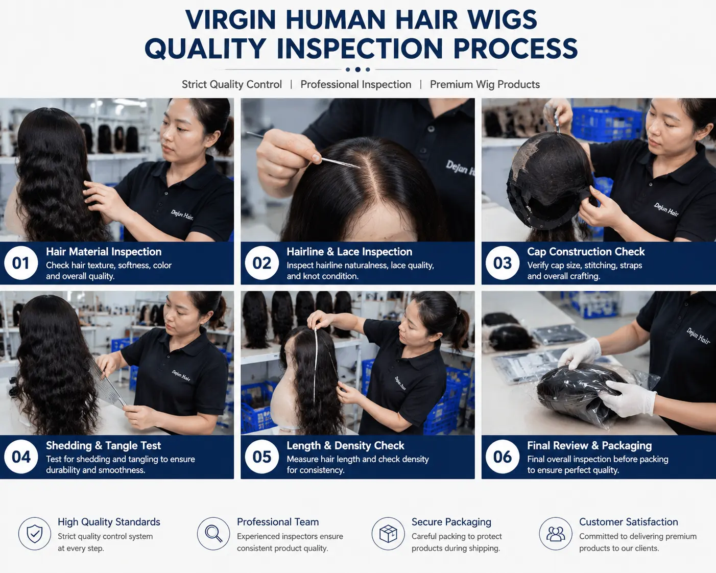Virgin human hair wigs quality inspection process