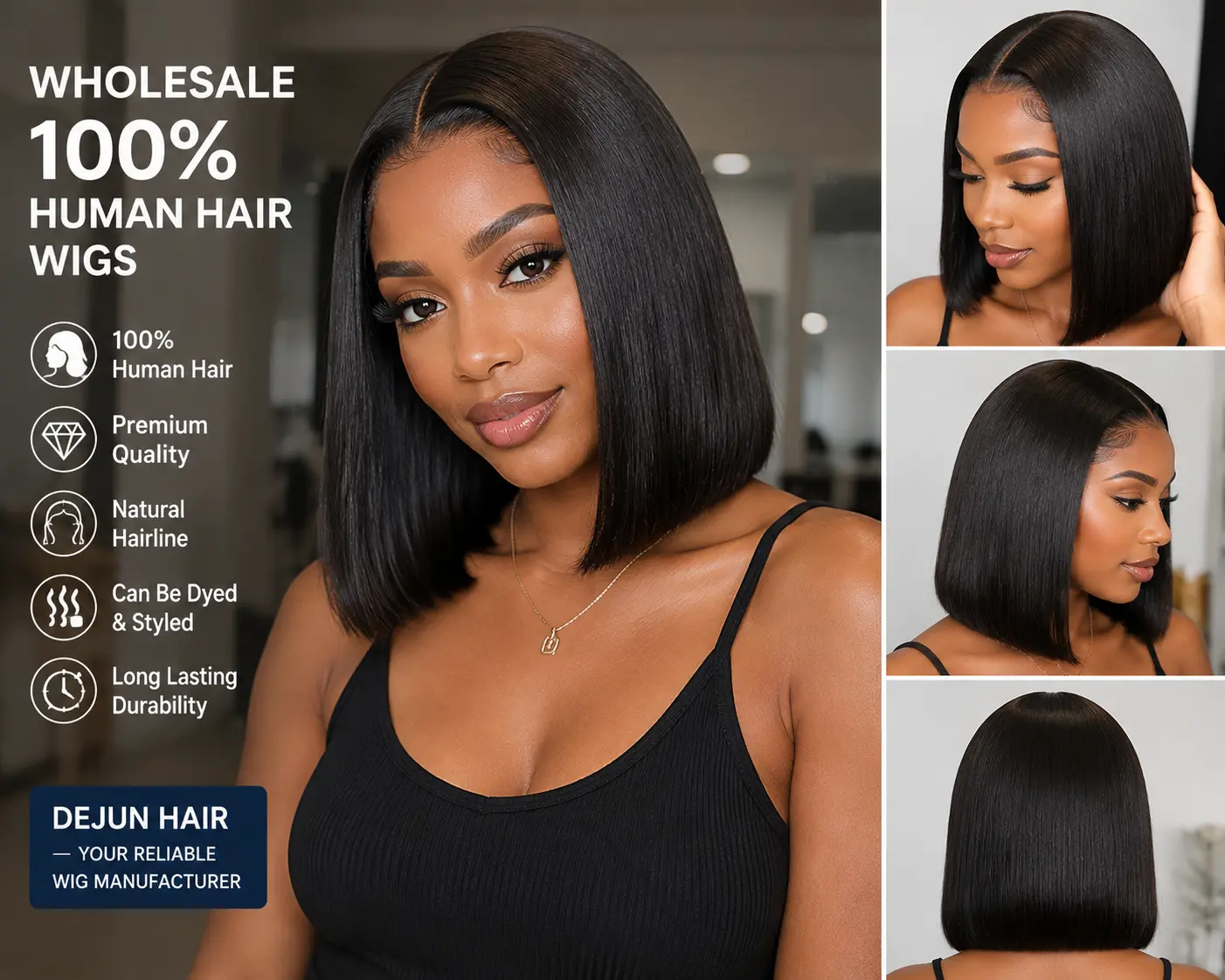 Wholesale 100% human hair wigs with natural hairline for salons and hair businesses