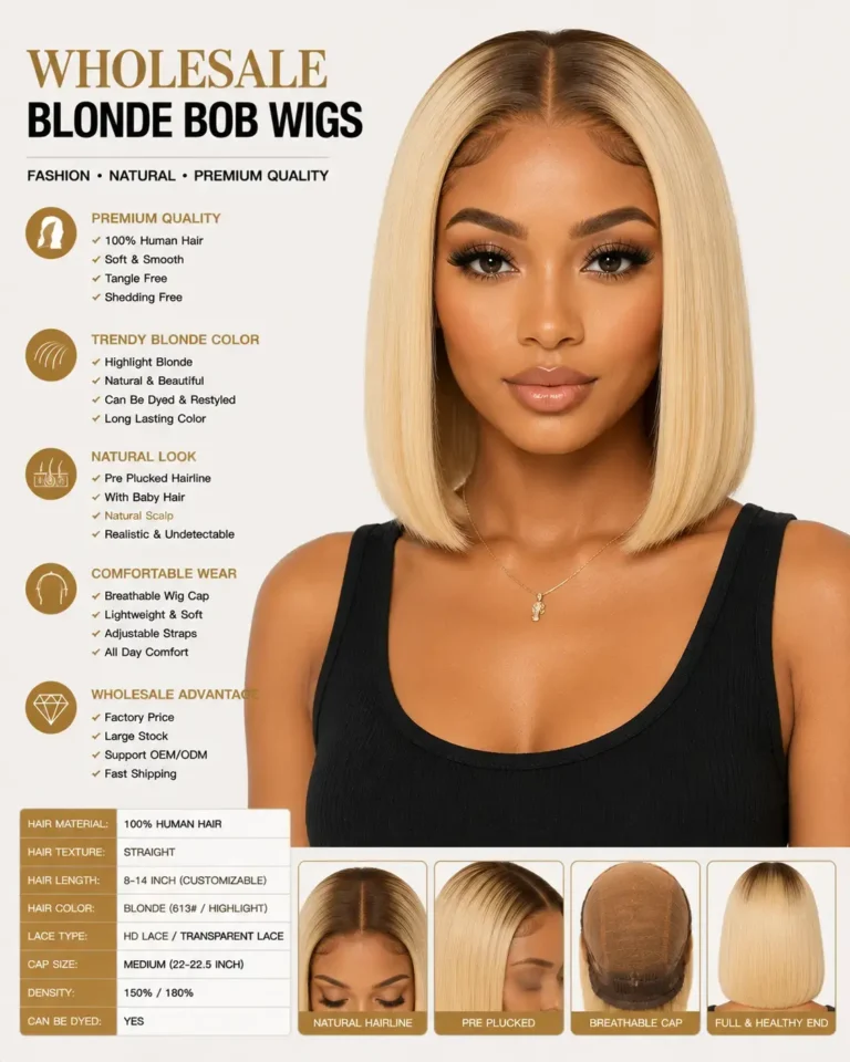 Wholesale Blonde Bob Wigs Front View - Short Blonde Bob Wig with Natural Hairline, Stylish Cut and Realistic Look