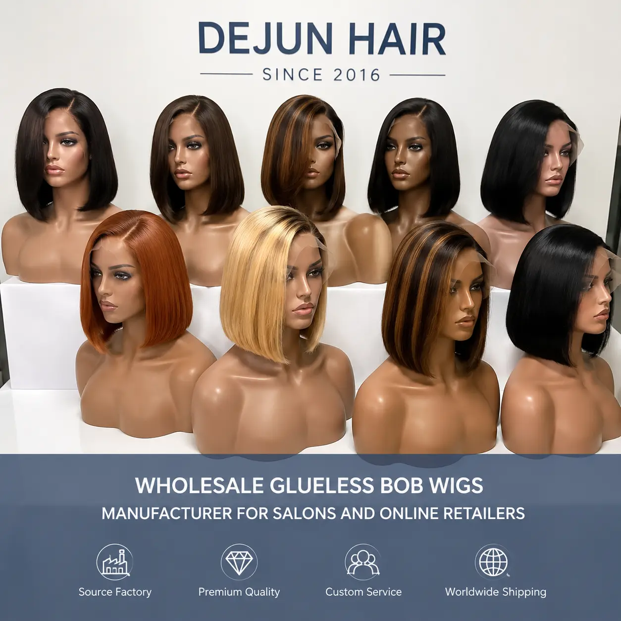 wholesale glueless bob wigs manufacturer for salons and online retailers