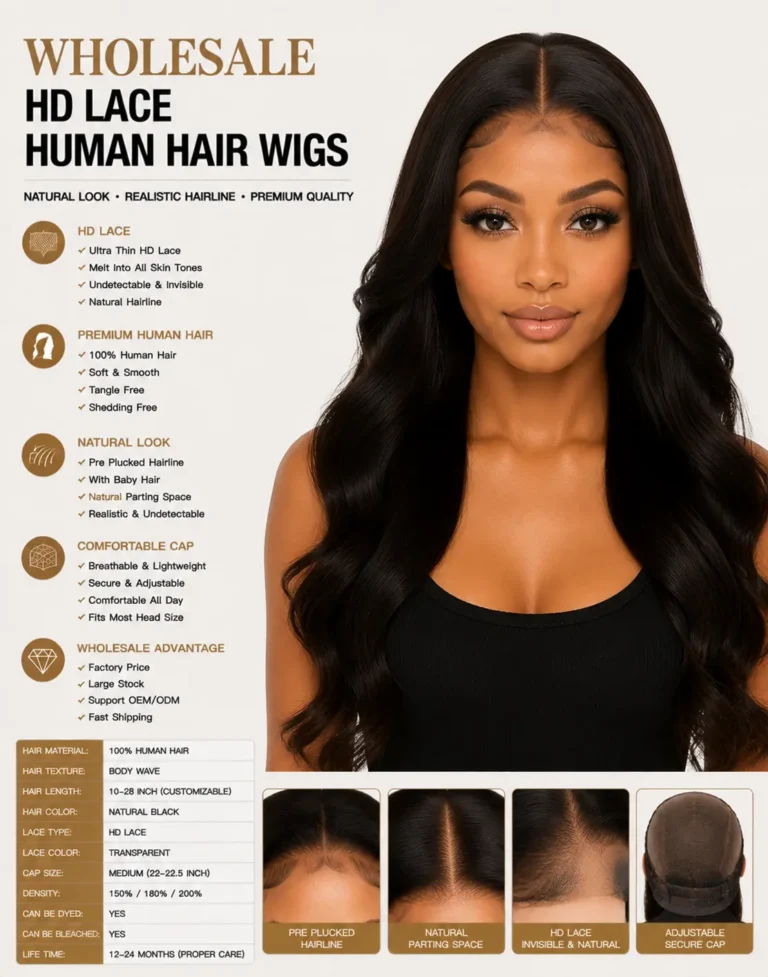 Wholesale HD Lace Human Hair Wigs Front View - 100% Human Hair Wig with Ultra Thin HD Lace, Natural Hairline and Realistic Look