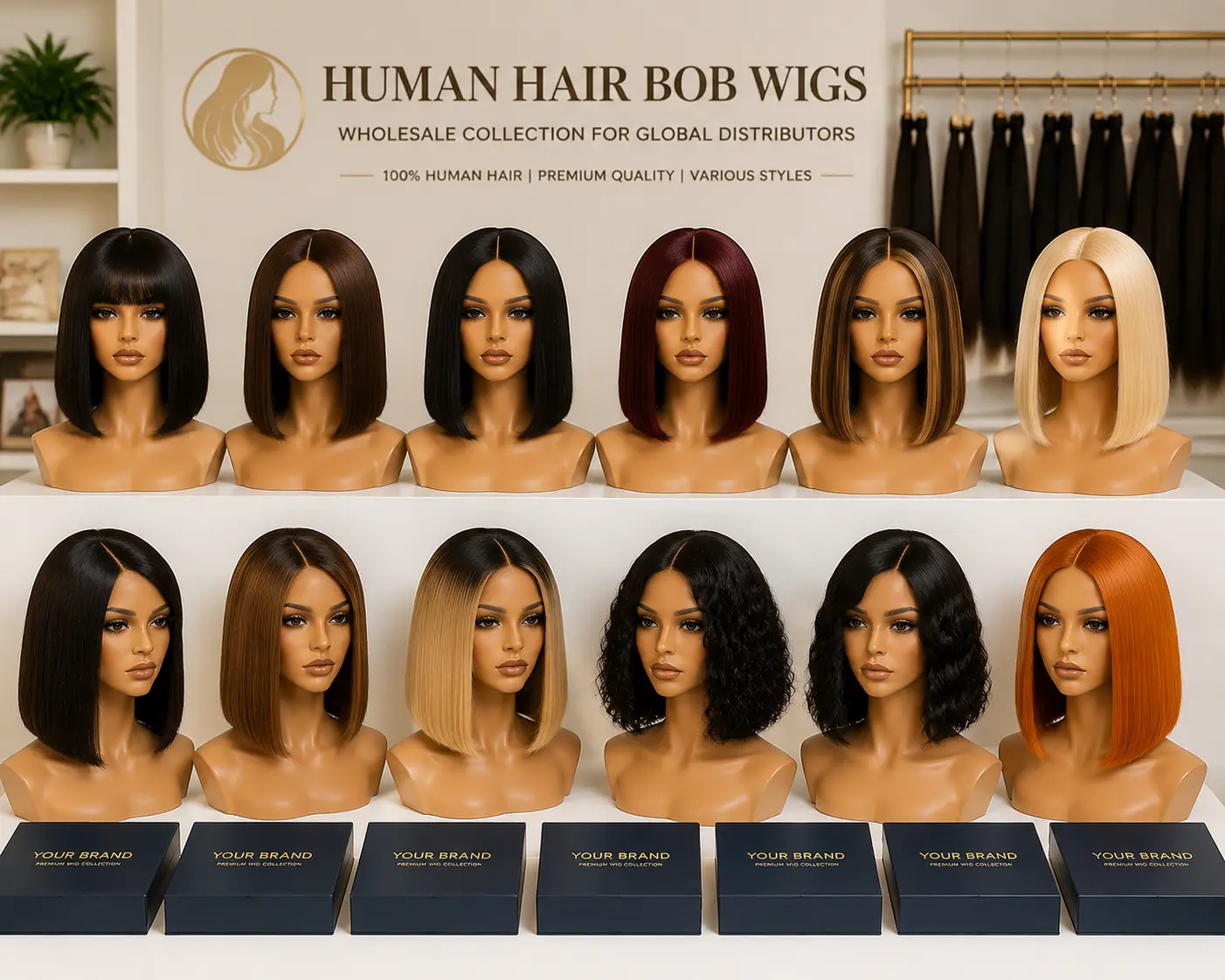 Wholesale human hair bob wigs collection for global distributors