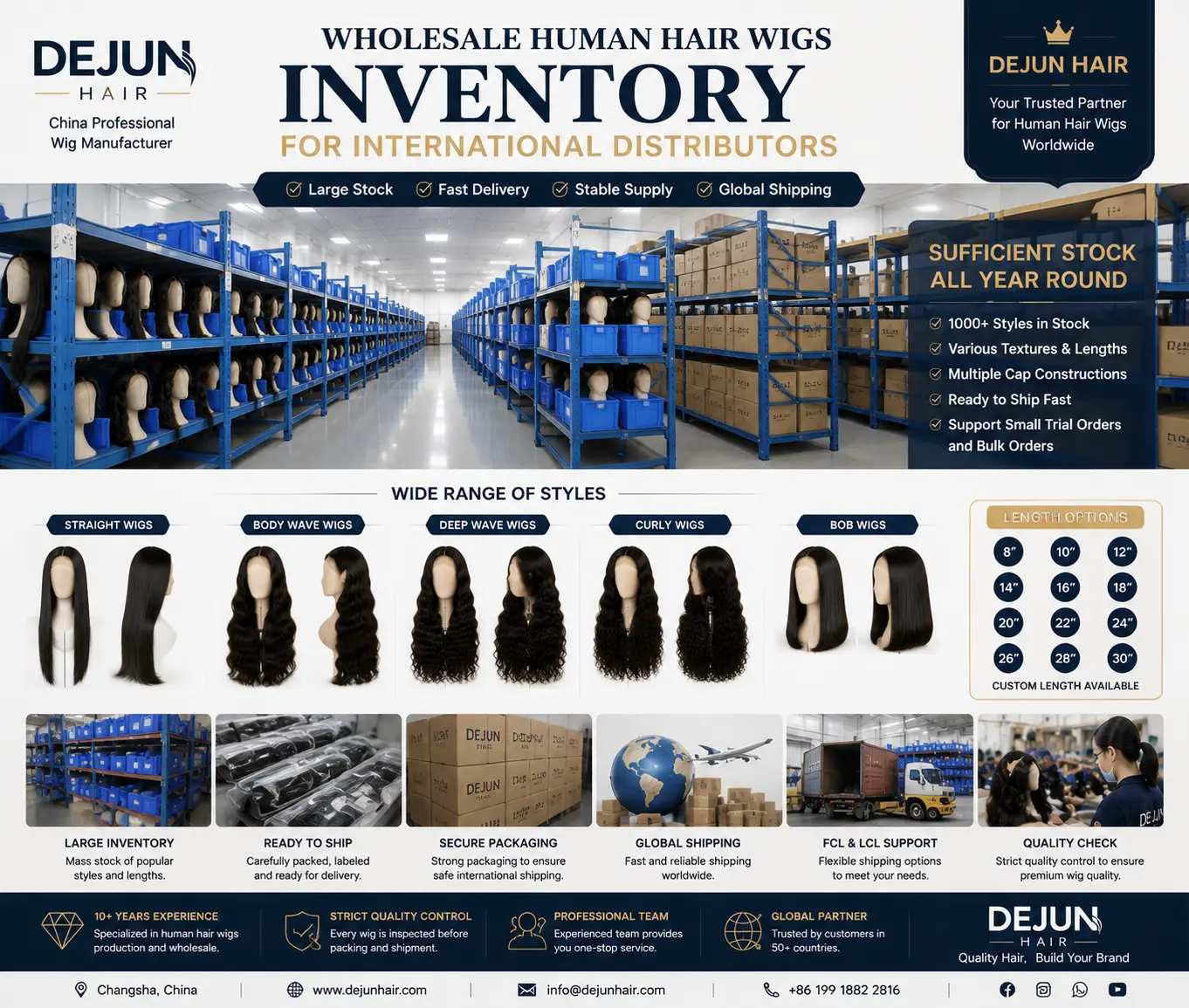 Wholesale human hair wigs inventory for international distributors with fast global supply