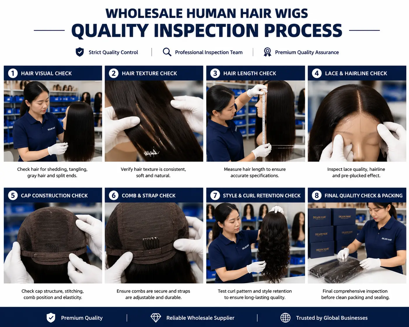 Wholesale human hair wigs quality inspection process before shipment
