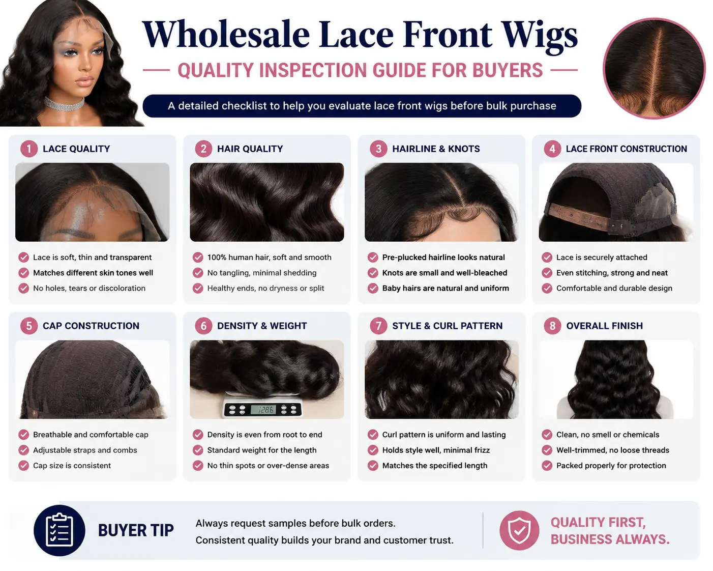 Wholesale lace wigs quality inspection guide for buyers before bulk orders