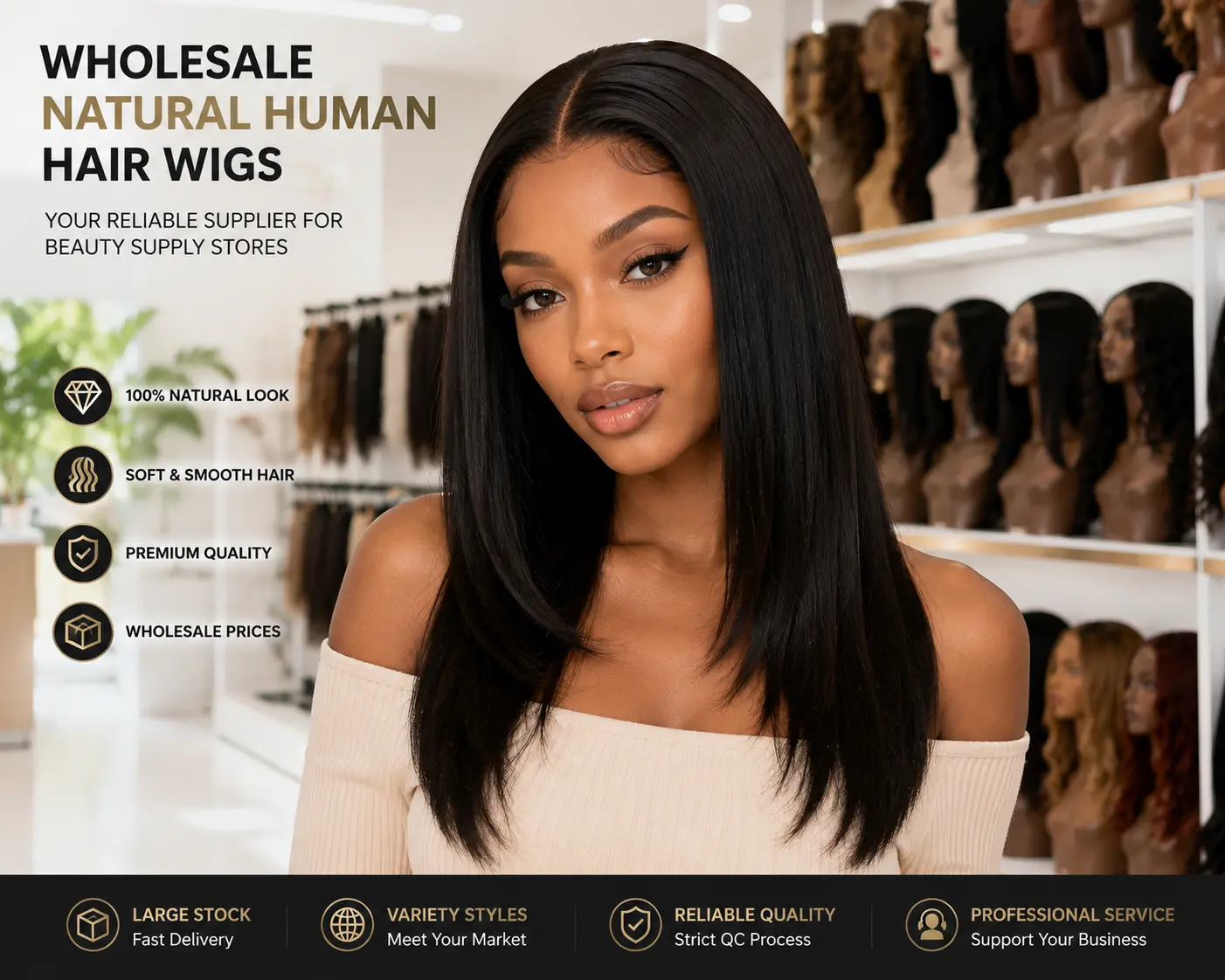Wholesale natural human hair wigs with natural look for beauty suppliers