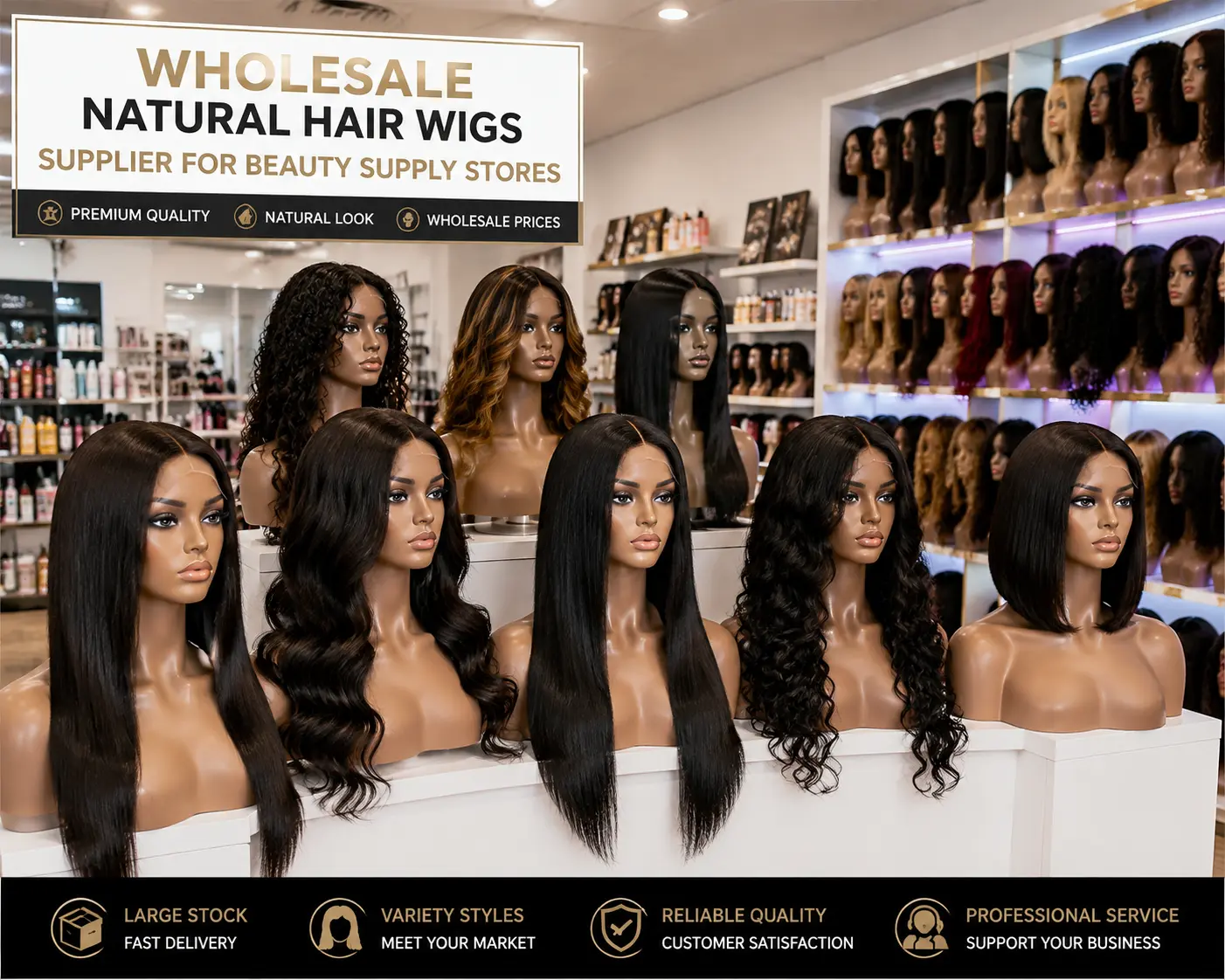 Wholesale natural human hair wigs supplier for beauty supply stores