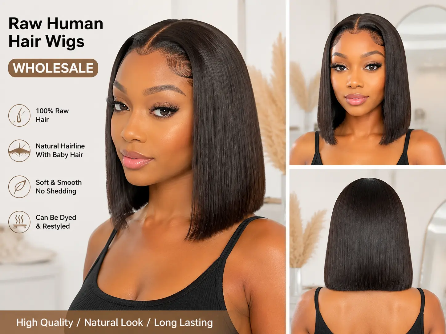 wholesale Raw human hair wigs model display with natural hairstyle
