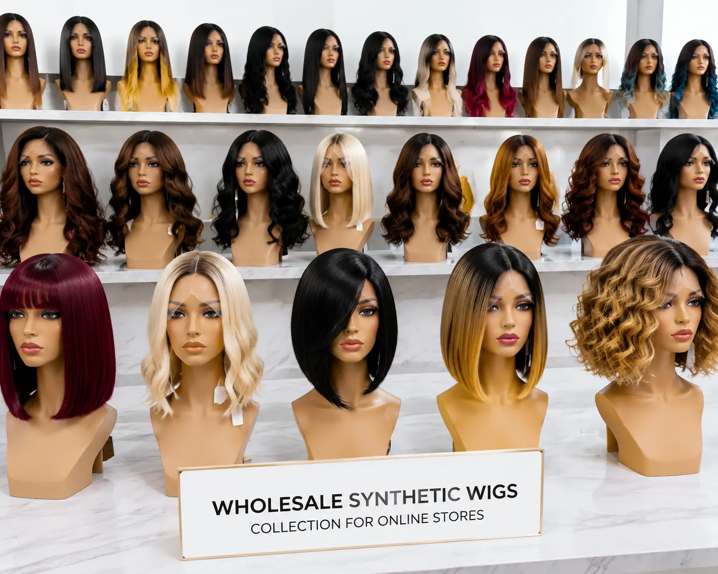 Wholesale synthetic wigs collection with various styles for online stores and beauty retailers