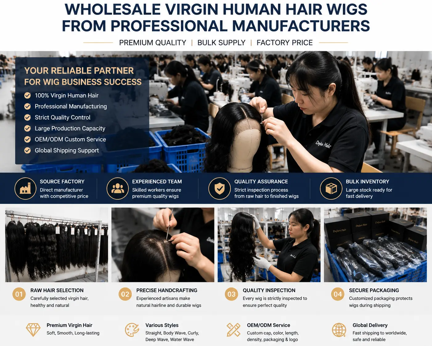 Wholesale virgin human hair wigs from professional manufacturers