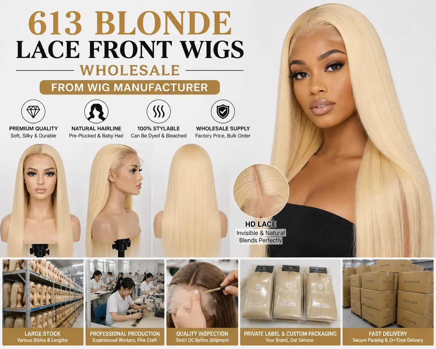 613 blonde lace front wigs wholesale from wig manufacturer for salons and retailers