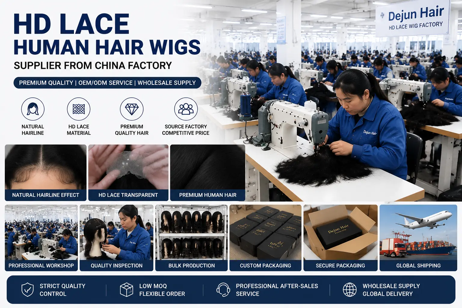HD lace human hair wigs supplier from China factory with professional wholesale production and quality control