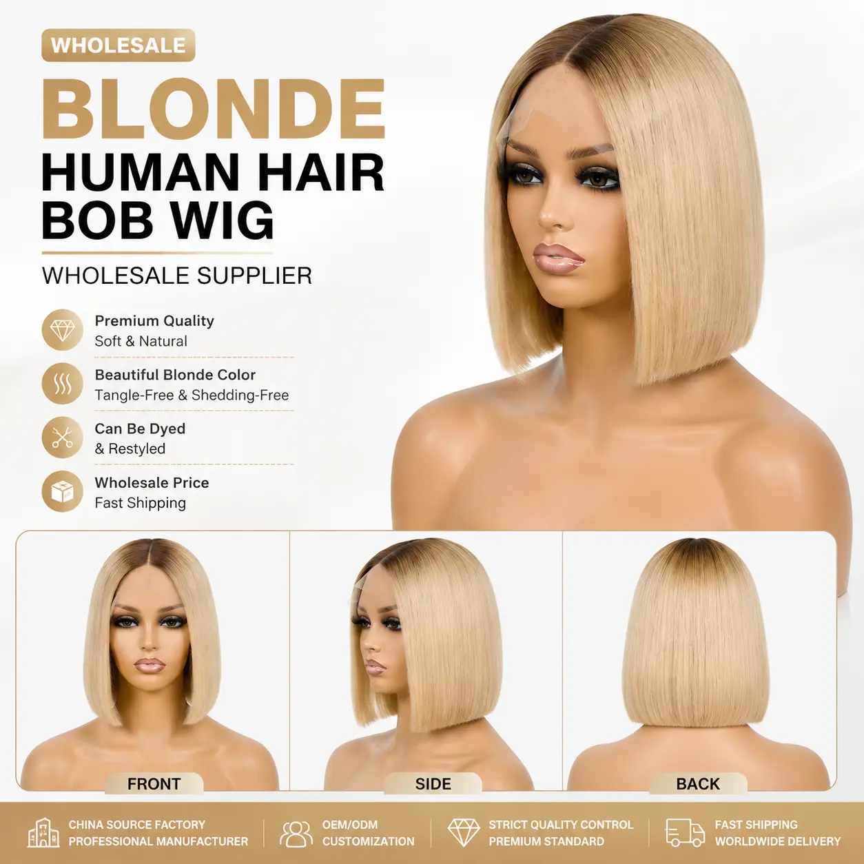 Blonde bob wig wholesale supplier for salons and online hair businesses
