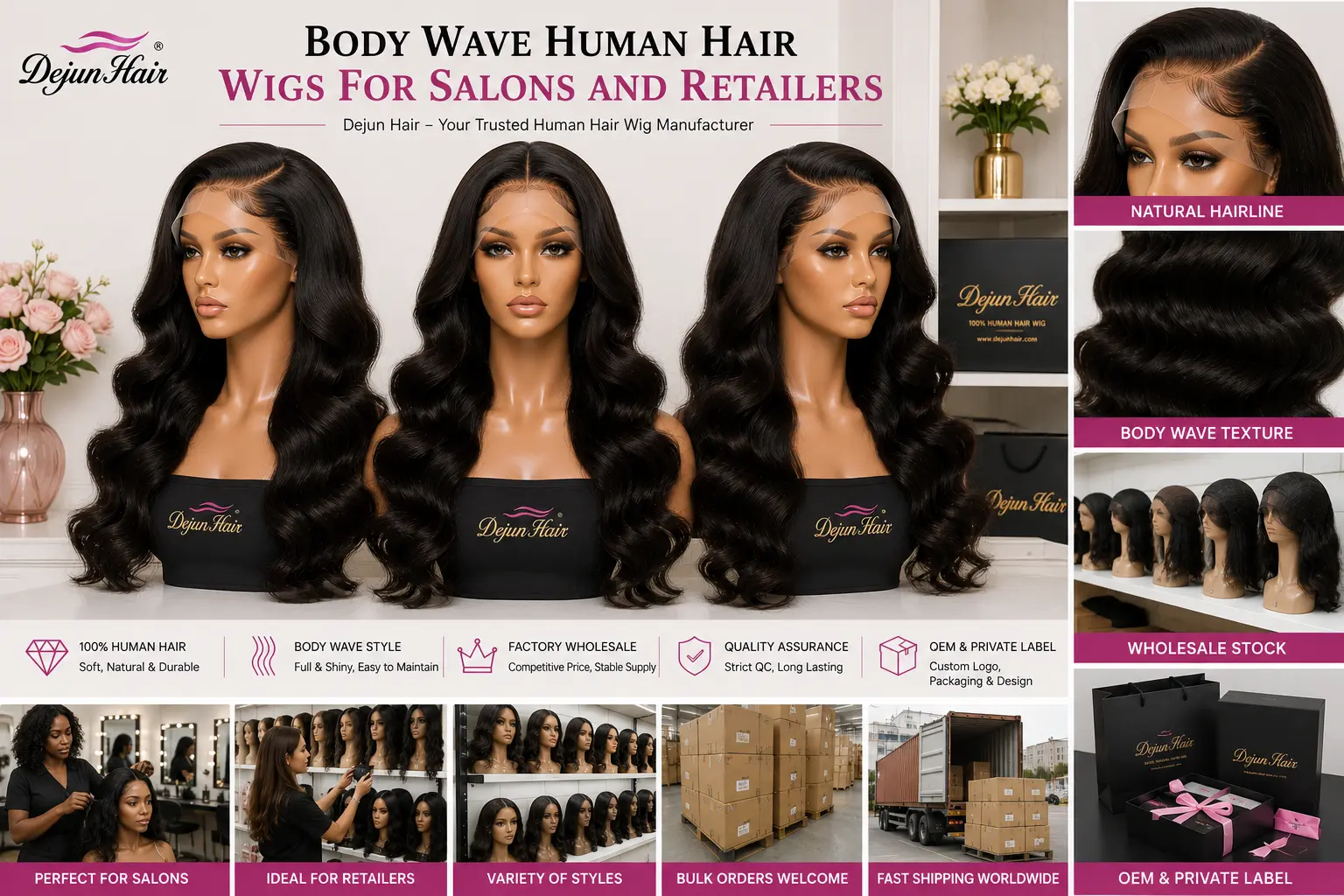 Body wave human hair wigs for salons and retailers from wholesale wig supplier