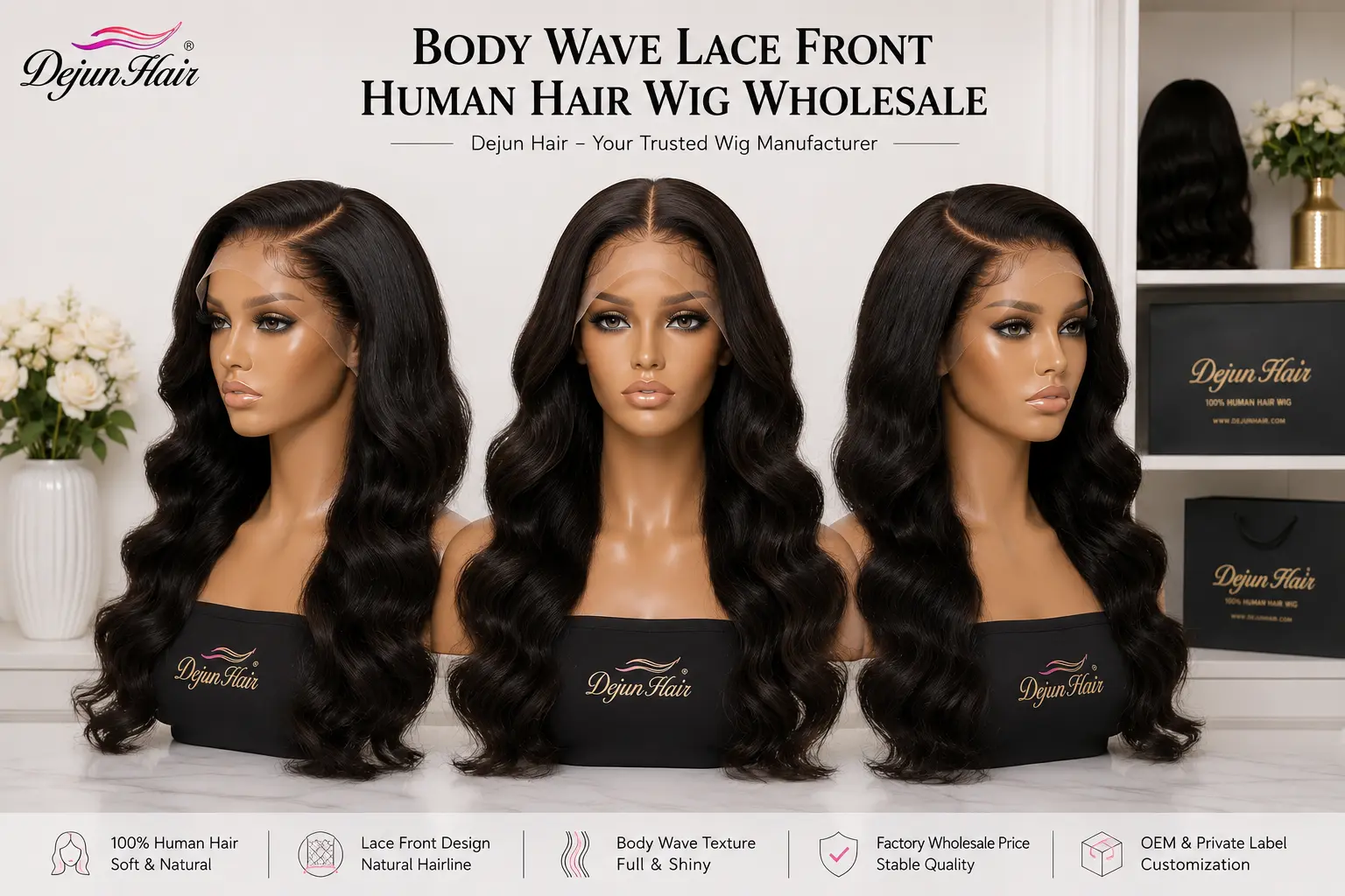 Body wave lace front human hair wig wholesale with natural-looking hairline