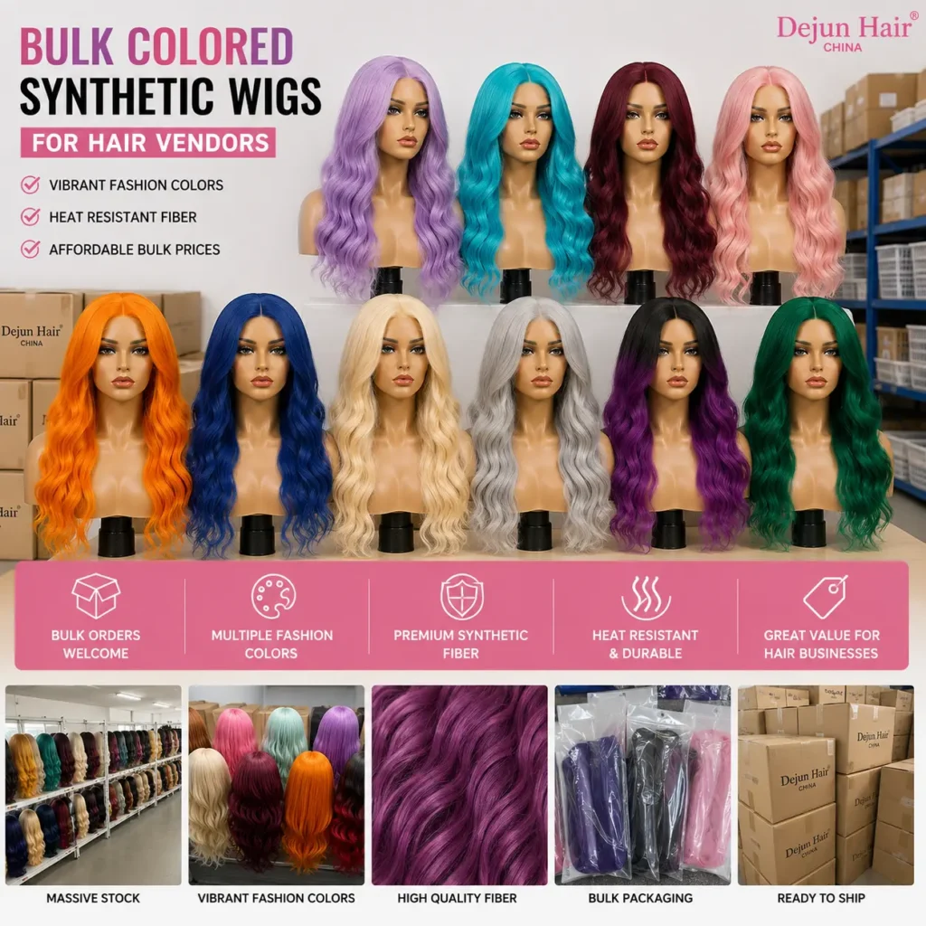 Custom color synthetic wigs wholesale manufacturer offering OEM and bulk wig production services