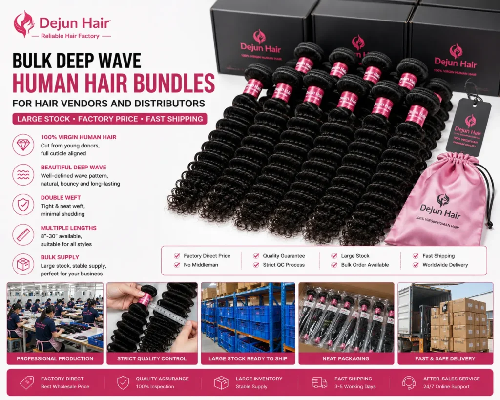 Bulk deep wave human hair bundles for hair vendors and distributors