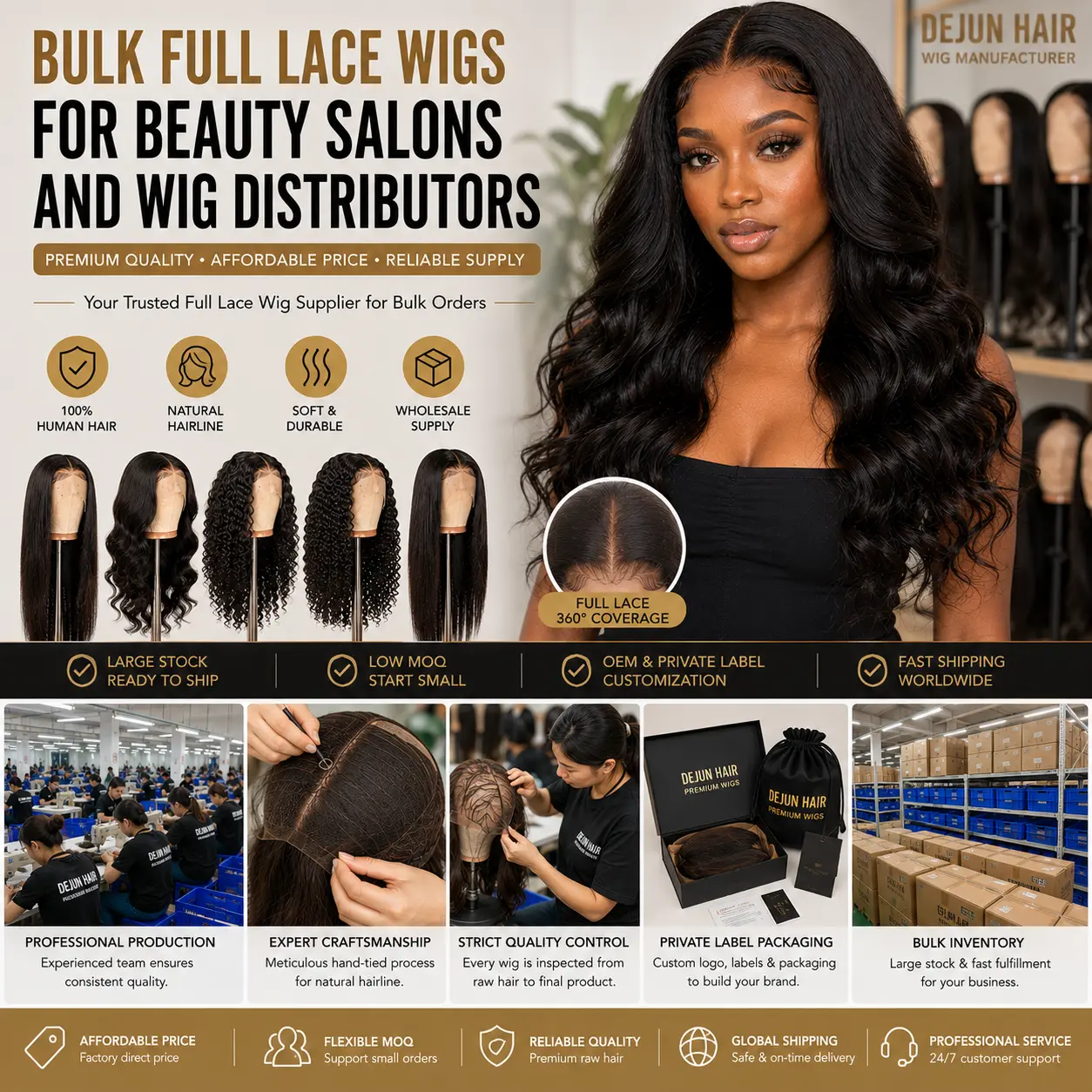 Bulk full lace wigs for beauty salons, wig retailers and distributors